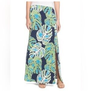 Tommy Bahama Beautiful Green & Blue Tropical Palm Print Maxi Skirt Size Large